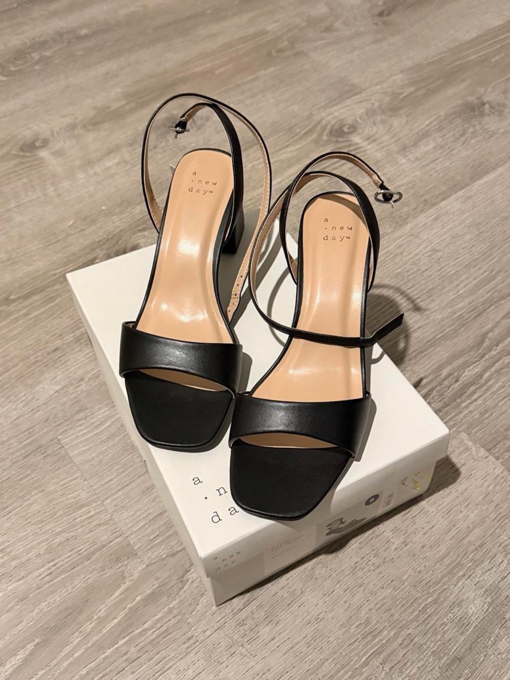 a new day Black Strappy Square-Toe Block Heel Sandals